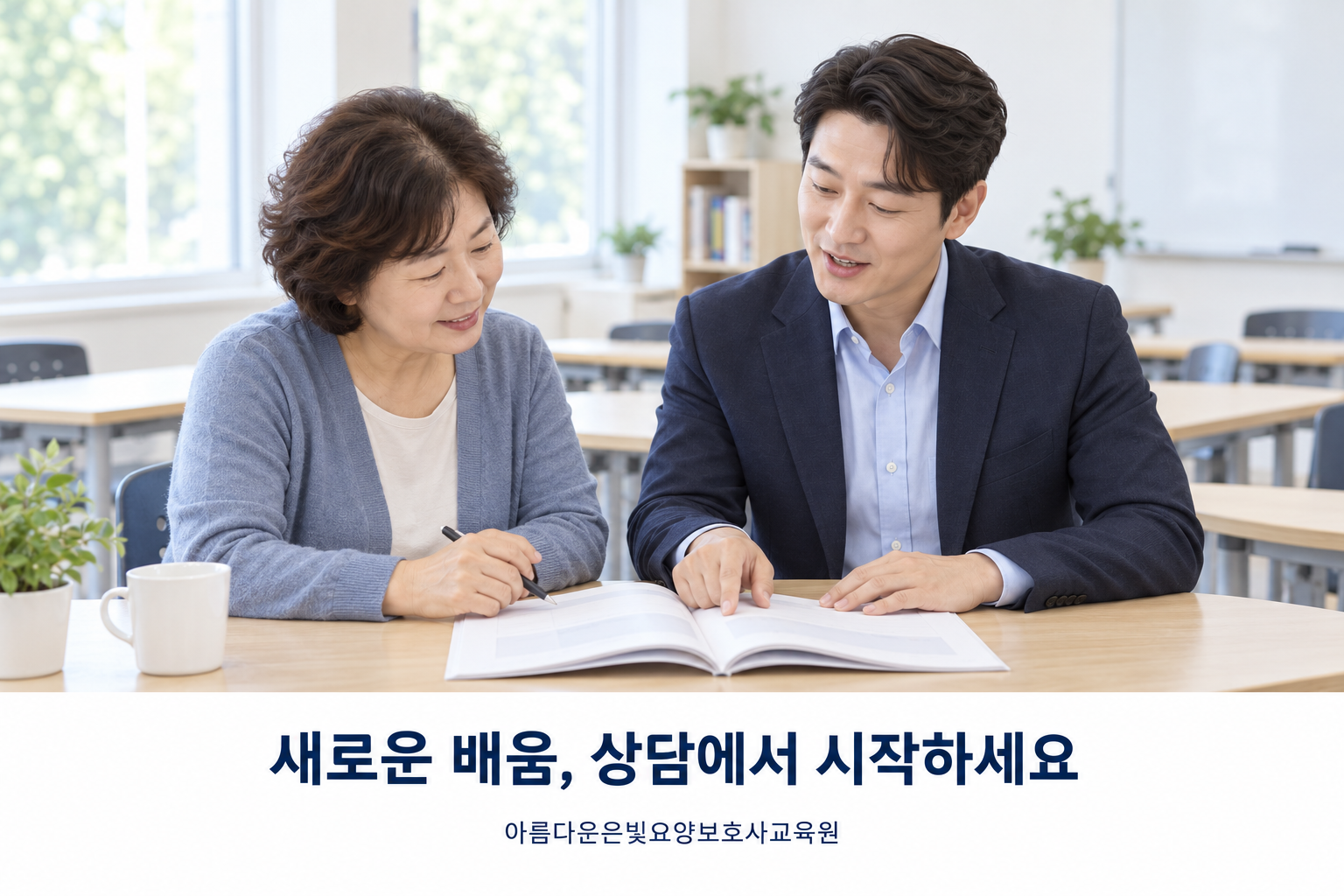 소개 영상의 안내 인물을 활용한 교육 상담 장면